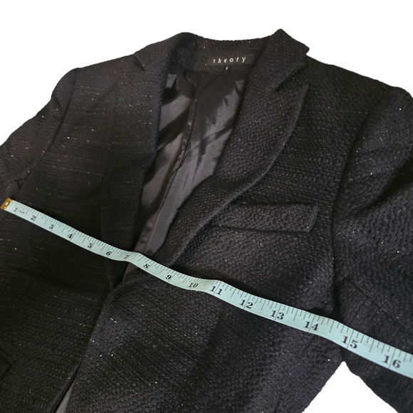 Theory cropped black Tweed blazer silver threading size 0 - Picture 8 of 11